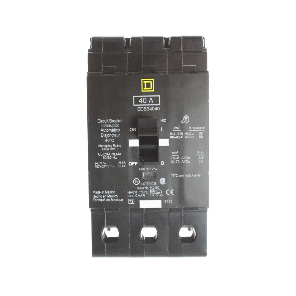 NEW FACTORY SEALED SQUARE D EDB34040 40 AMP CIRCUIT BREAKER 3 POLE 480Y/277 VAC
