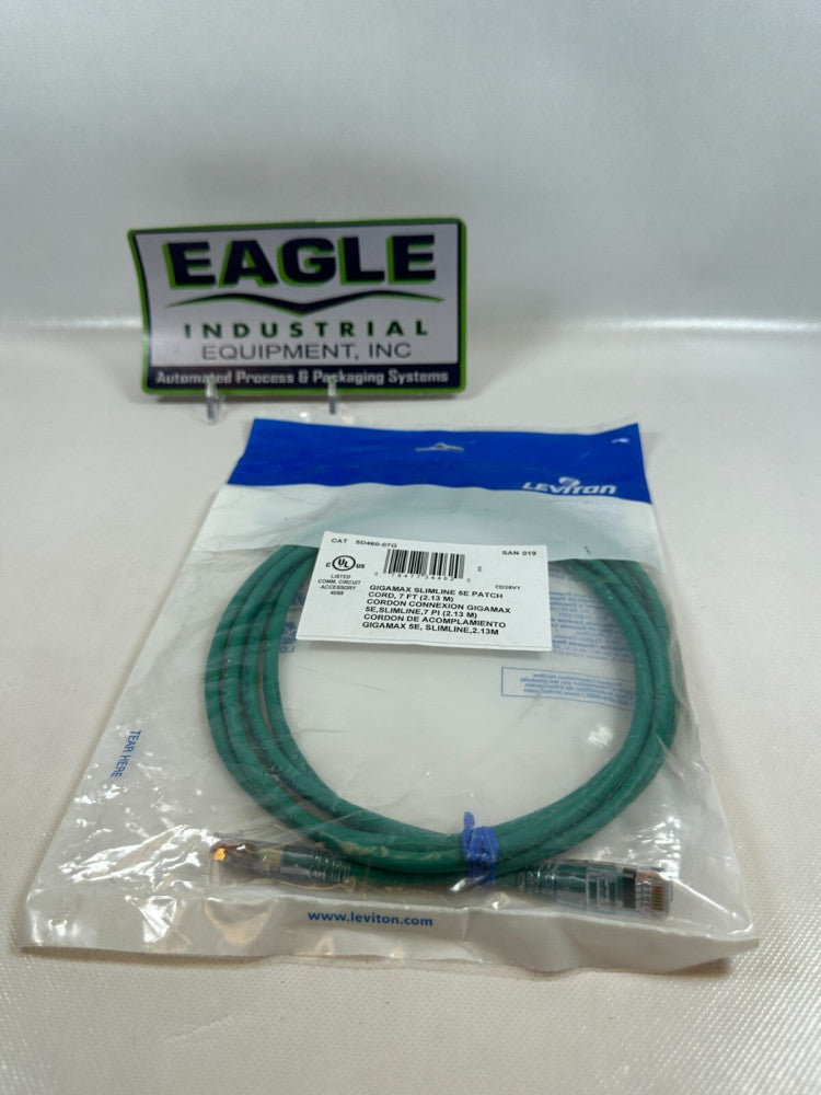 (LOT OF 3) NEW LEVITON 7FT GREEN GIGAMAX SLIMLINE 5E PATCHCORDS 5D460-07G