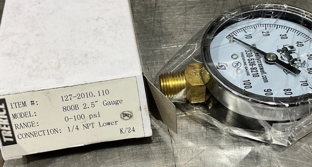 Trerice 127-2010. 110 800b 2.5 Gauge 0-100 Psi Nos Surplus