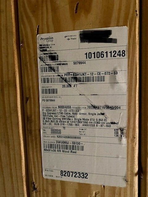 (20,000 FT) PRYSMIAN - FEDH1JKT12CE072E3 -FIBER 72 LT DCM SJ NA GEL FREE SMF28E+