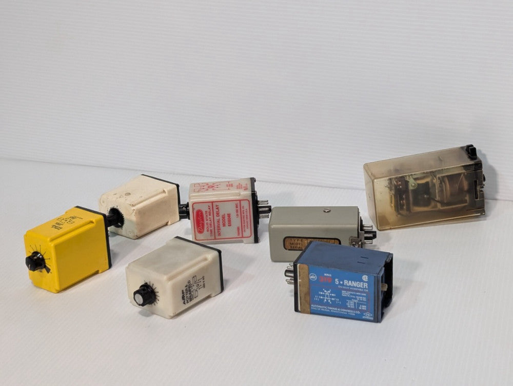 Lot of 7 Assorted Used Industrial Time Delay Relays and Signal Timers