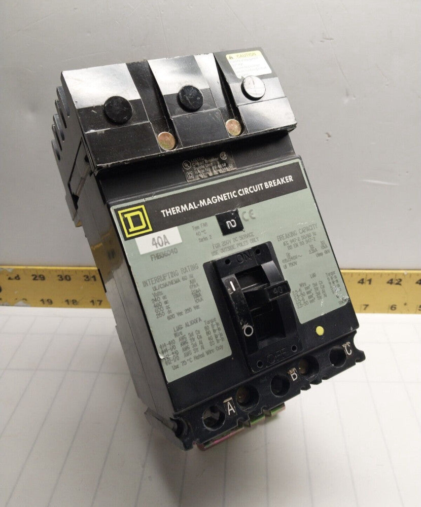 SQUARE D 40 AMP I-LINE CIRCUIT BREAKER 600 VAC / 250 VDC 3 POLE FHB36040