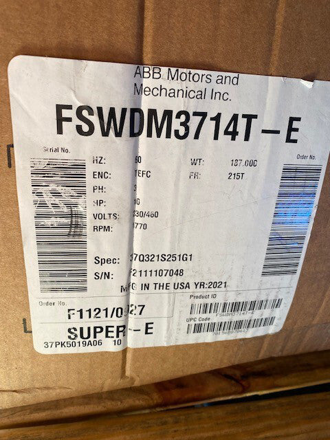 Baldor FSWDM3714T-E, 3 Phase Washdown Duty Food Safe Stainless Steel Pump Motor