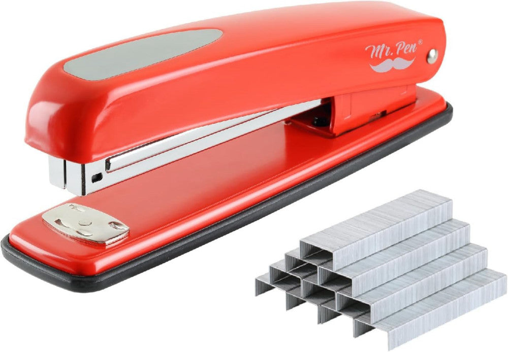 Mr. Pen- Stapler with Staples, Red, 1000 Desk Stapler, Metal, Red