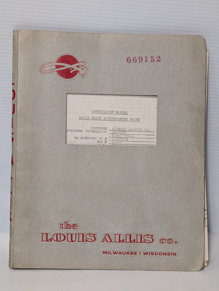 Louis Allis Co. AdjustoSpede Speed Drive Operation & Maintenance Manual as shown