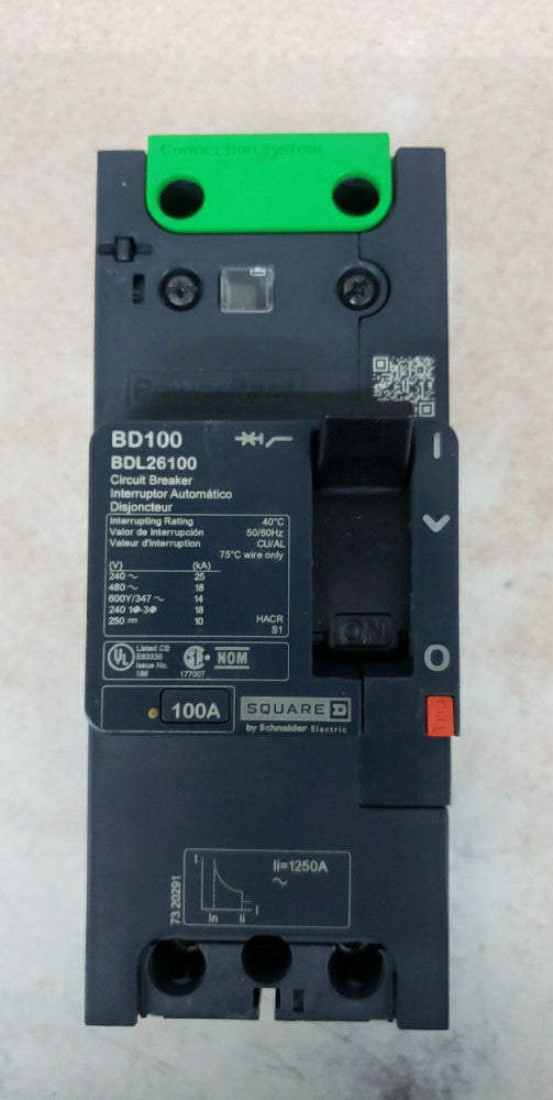 SQUARE D BDL26100 2 POLE 100AMP 480V 18KA CIRCUIT BREAKER NTO