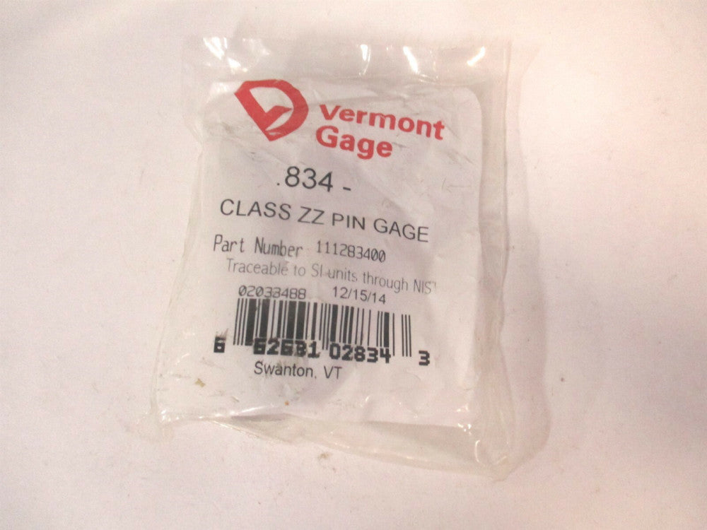 Vermont Gage (111283400) 0.834" Diam Class ZZ Minus Plug & Pin Gage