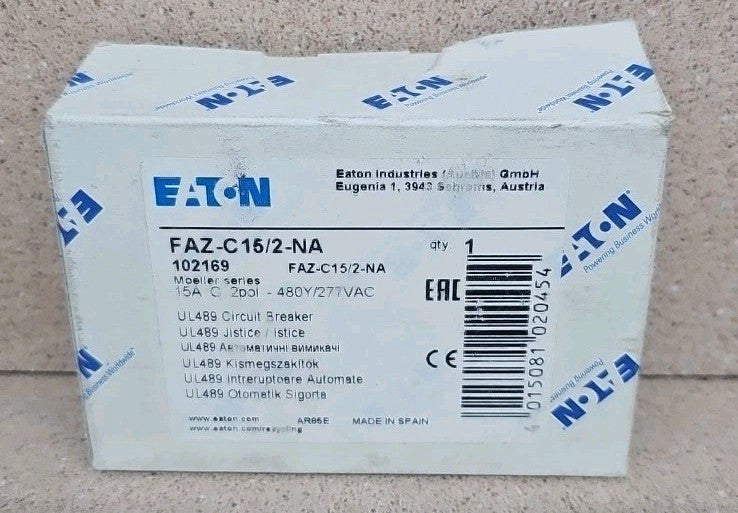 NEW EATON Cutler Hammer FAZ-C15/2-NA Circuit Breaker 15A 277/480V 2P FAZC152NA