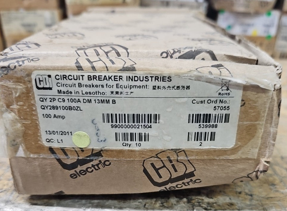 CBI Box of 10 QY289100B0ZL 2 POLE 100 AMP Circuit Breaker