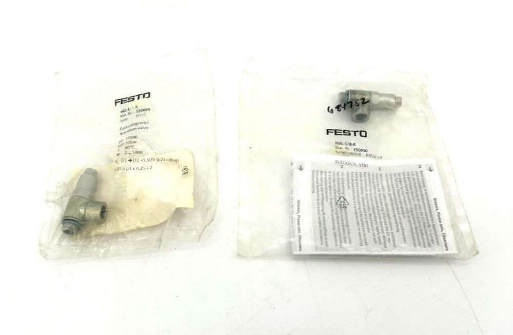 Lot of 2 New Festo HGL-1/8-B Piloted Non-Return Valves, 530030