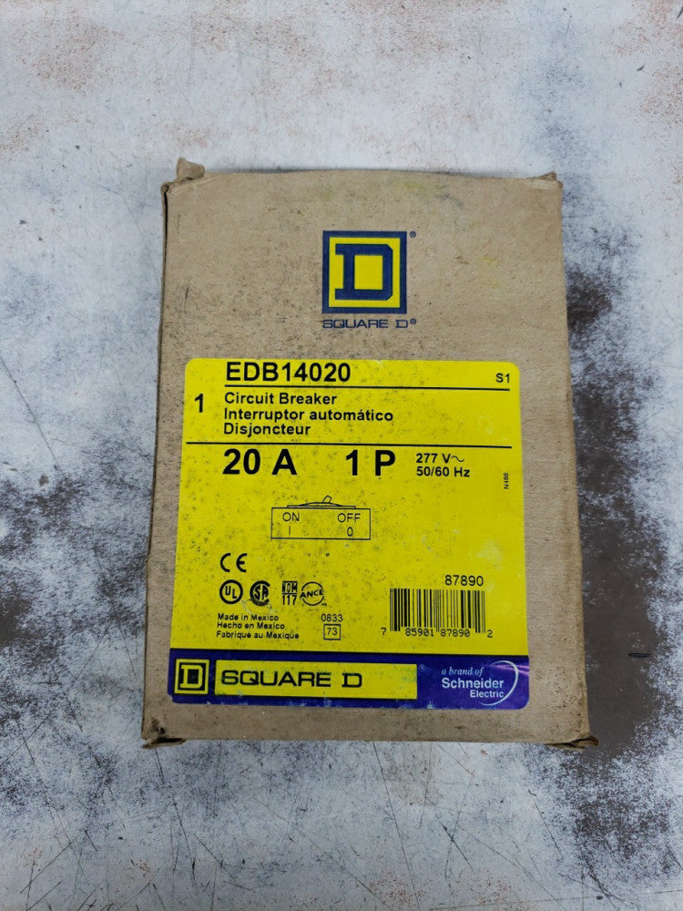 1) New Old Stock Square D EDB14020 Circuit Breaker 20A Amp 277V single 1 Pole
