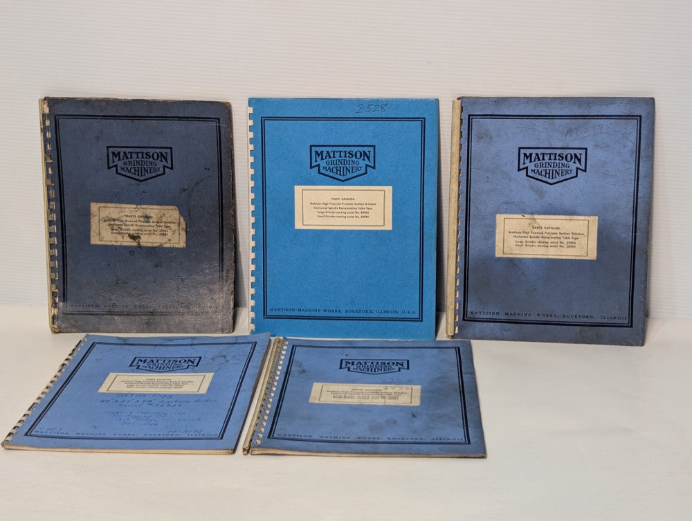 Lot of 5 Mattison Grinding Machines Horizontal Surface Table Type Parts Manuals