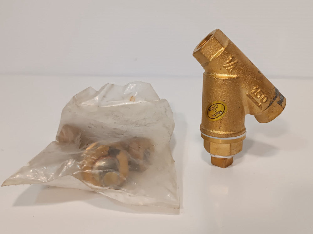 Lot of 2 Unbranded Y-Strainers, Cast Iron (painted), 150psi, 1/4" Female NPT