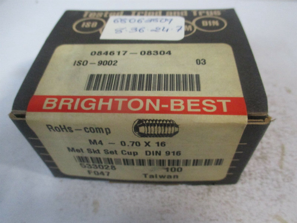 (533028P) M4x0.70 2mm x 16mm OAL Alloy Steel Cup Point Set Screw - Qty 100