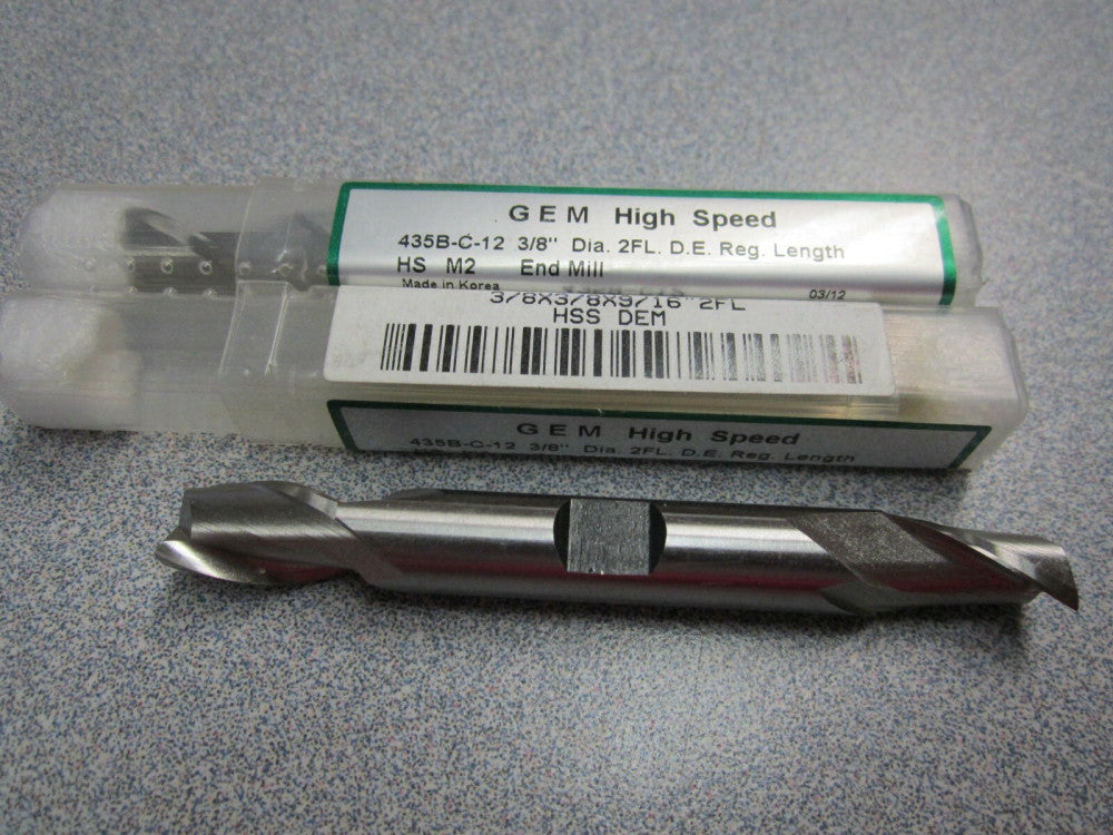 (2) GEM 435B-C-12 Double End Mills M2 2FL 3/8 x 3/8 x 5/8 x 3-9/64"