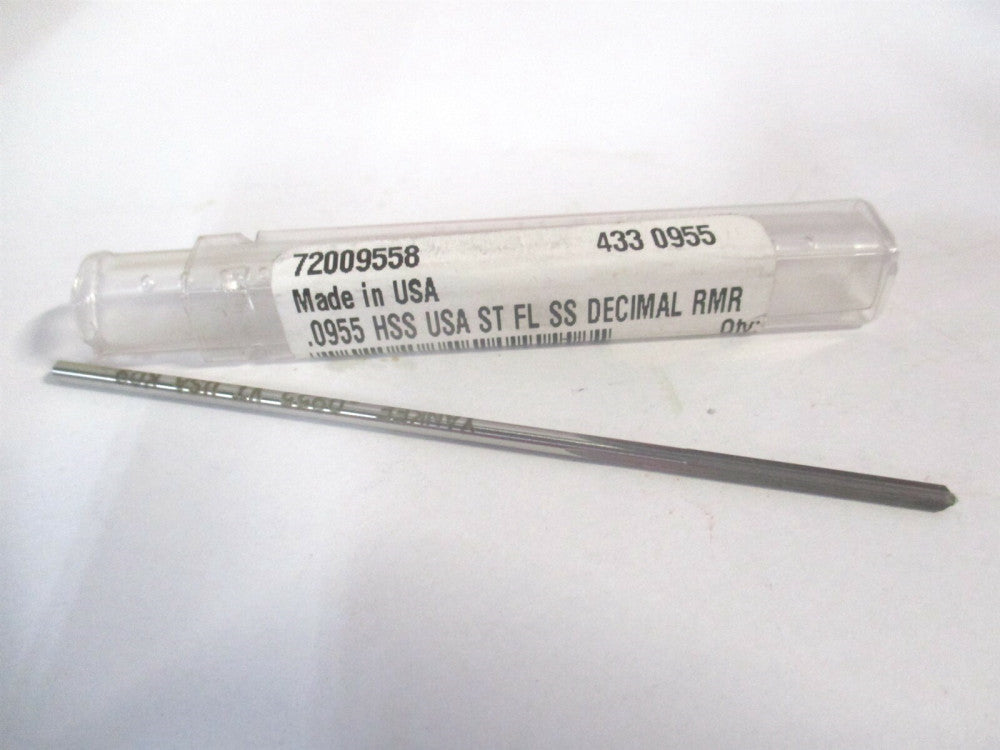 (433-0.0955) 0.0955" x 3/4" x 3" OAL Straight Shank HSS 4-Flute Chucking Reamer
