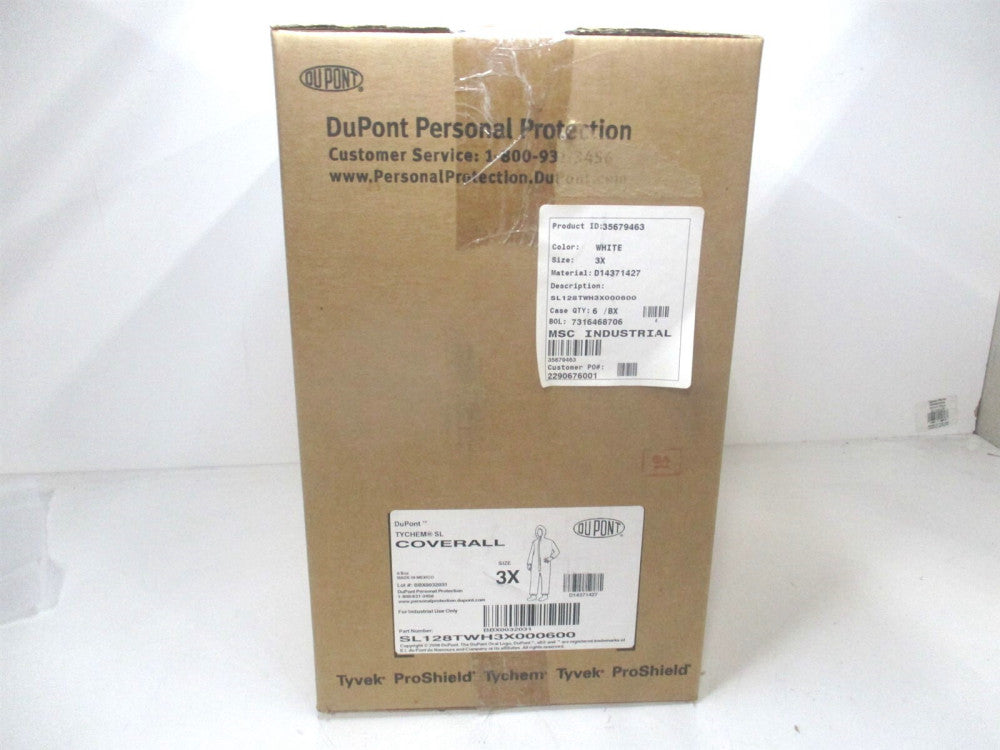 Dupont SL128TWH3X000600 3XL White Collared Coveralls with Attached Boots - Qty 6