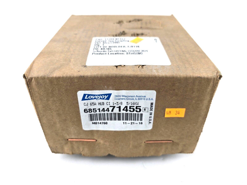 NEW Lovejoy Curved Jaw Coupling Hub CJ 65A 1-3/8 Bore 5/16 Keyway
