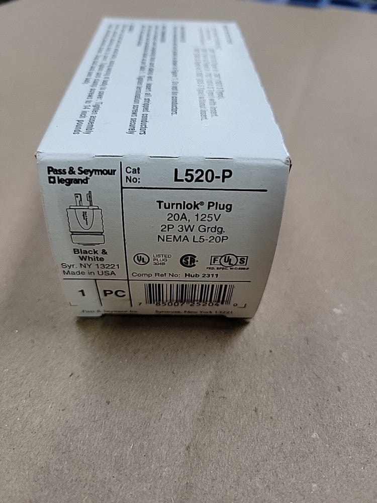 Pass & Seymour L520P Plug 20A 125V New Old Stock