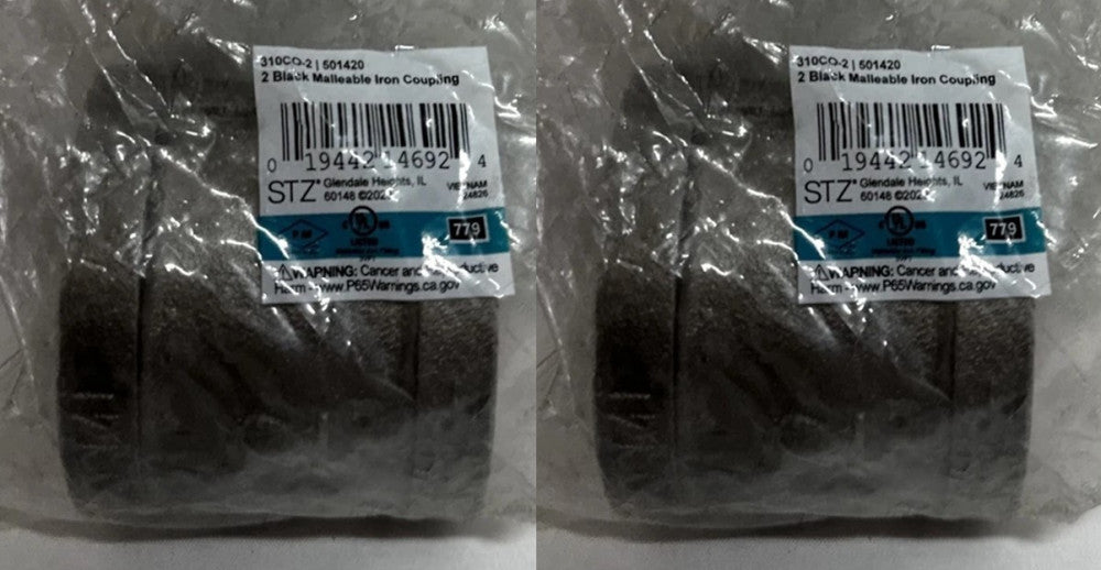 Gas Pipe Coupling 2" FIP X 2" D FIP Black Malleable Iron - STZ 310UCO-2 (2-PACK)
