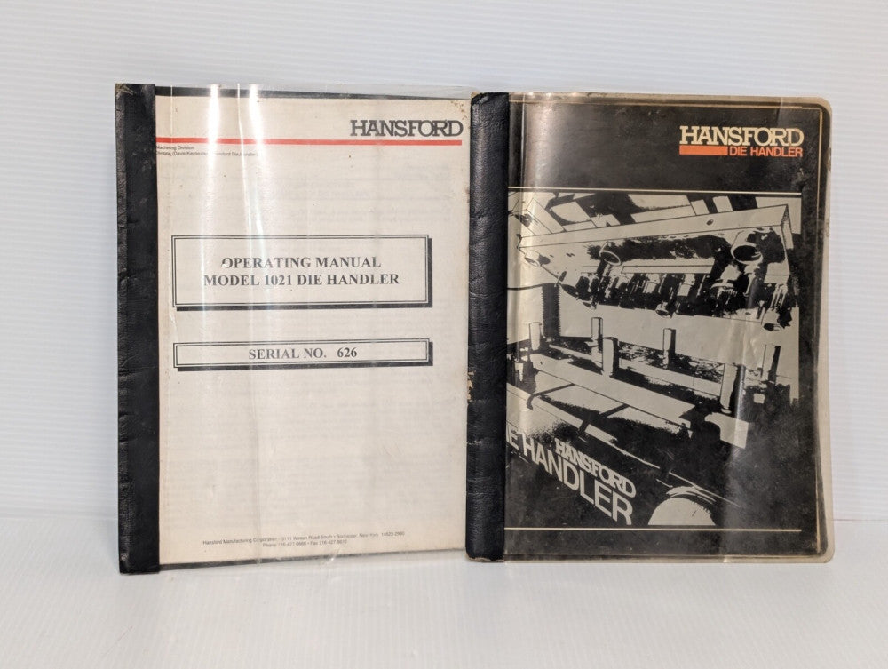 Hansford Model 1021 Die Handler Serial 382 Operations Manual, as shown