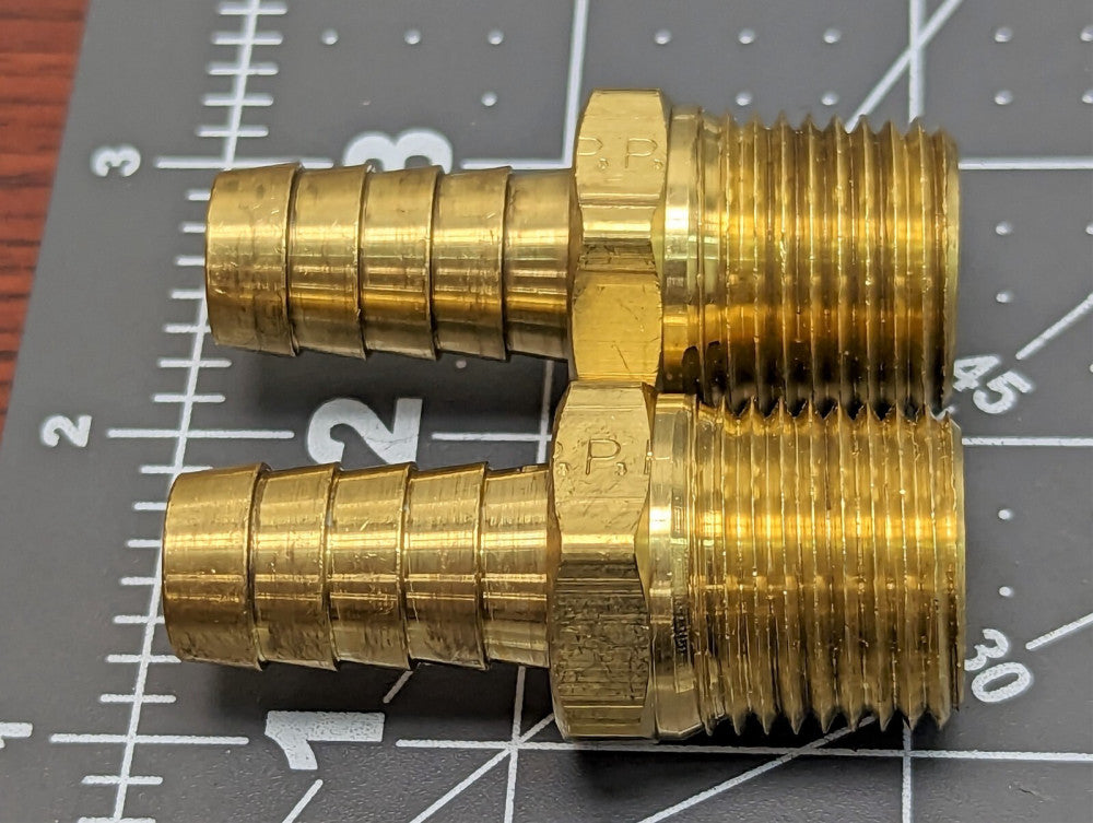 Lot Of (2) 1/2 Hose Barb x 1/2 Male NPT Brass Fitting Fuel / Water/ Air [Z1S6