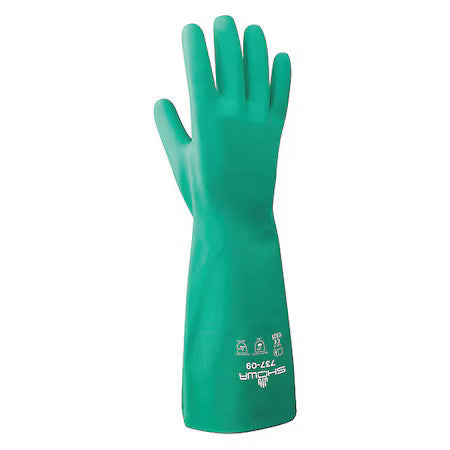 Showa 737-08 737 Chemical Resistant Gloves, Nitrile, 15 In L, 22 Mil, Green, 8,