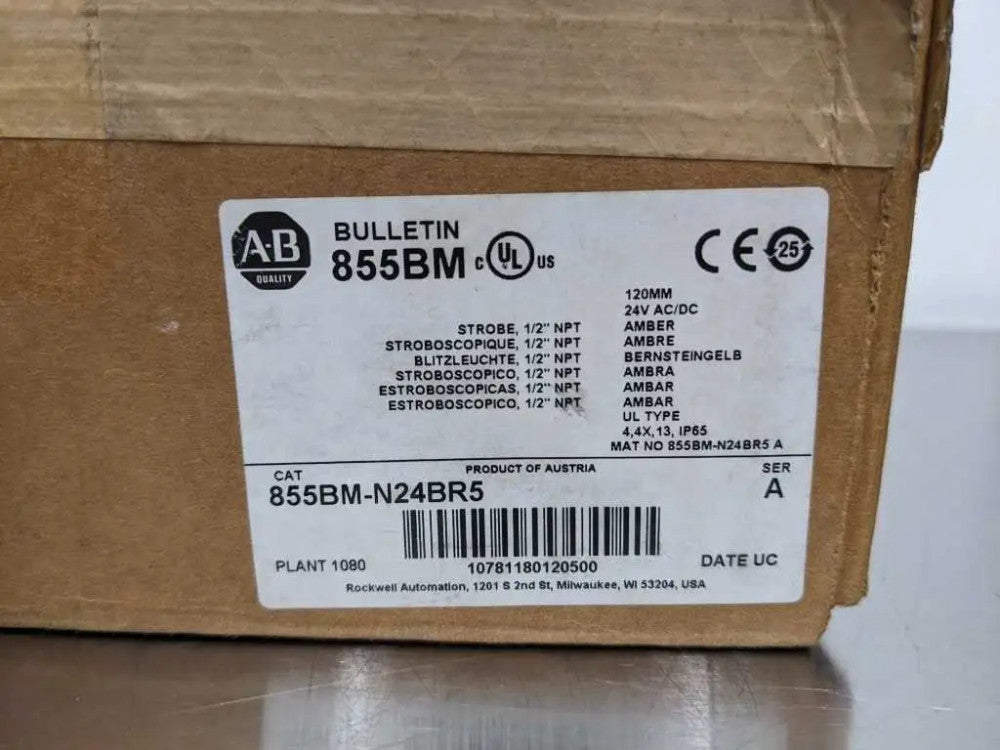 Allen-Bradley 855BM-N24BR5 Amber Strobe Light 24V 1/2 Inch NPT