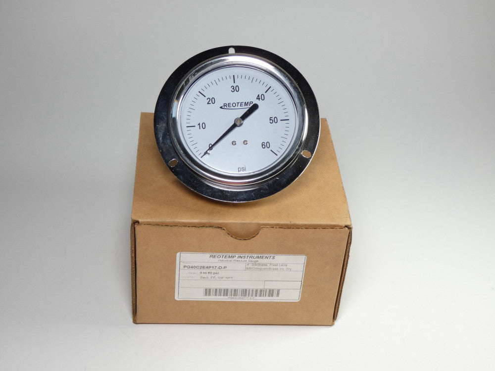 Reotemp PG40C2E4P17-D-P 4" Pressure Gauge 0-60PSI 1/4"NPT Back Connection - N...