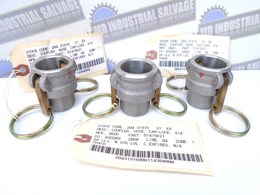 (LOT OF 3) PT Coupling Co. - 3/4" NPT - Aluminum - CAM-LOCK Hose Coupler - (NEW)