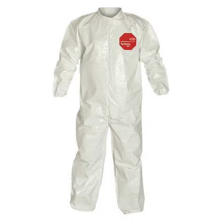Dupont Sl125bwhlg001200 Chemical Resistant Coverall, Collared, L, Tychem(R)