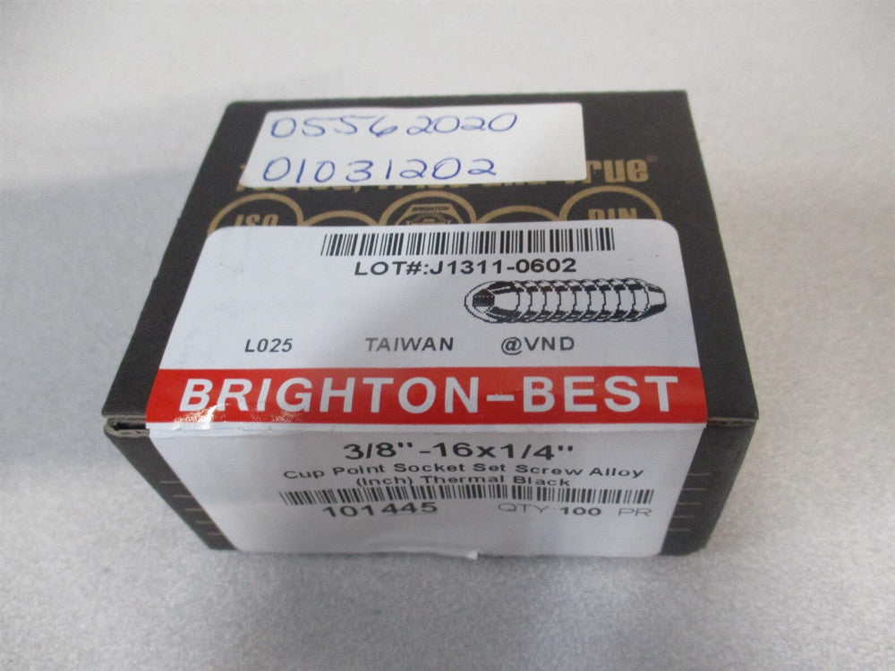 (101445P) 3/8-16 UNC, 1/4″ OAL, Alloy Steel Cup Point Set Screw - Pack of 100
