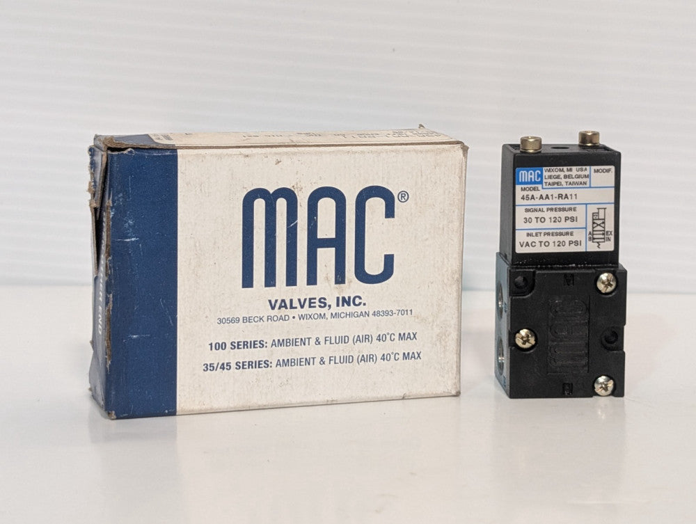 MAC Valves 45A-AA1-RA11 Four Way Poppet Valve Signal 30-120 psi, NIB, As Shown
