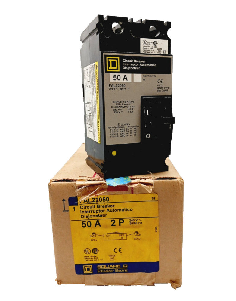 NEW SQUARE D 50 AMP CIRCUIT BREAKER 2 POLE 240 VAC / 250 VDC FAL22050