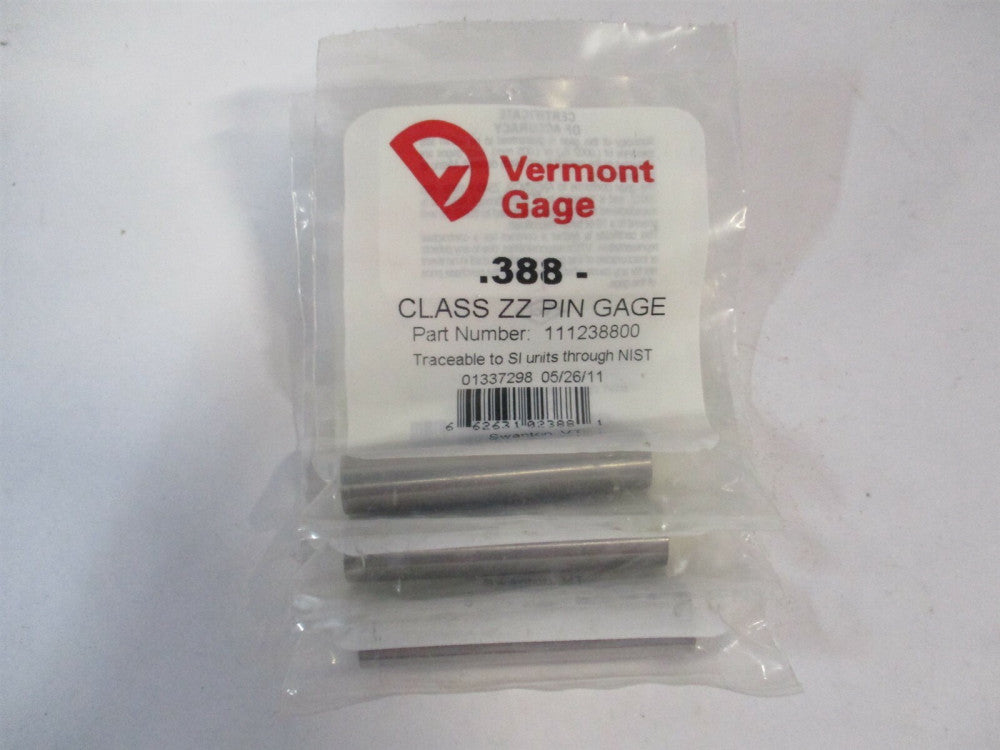 Vermont Gage (111238800) 0.388" Diam Class ZZ Minus Plug & Pin Gage - Lot of 3
