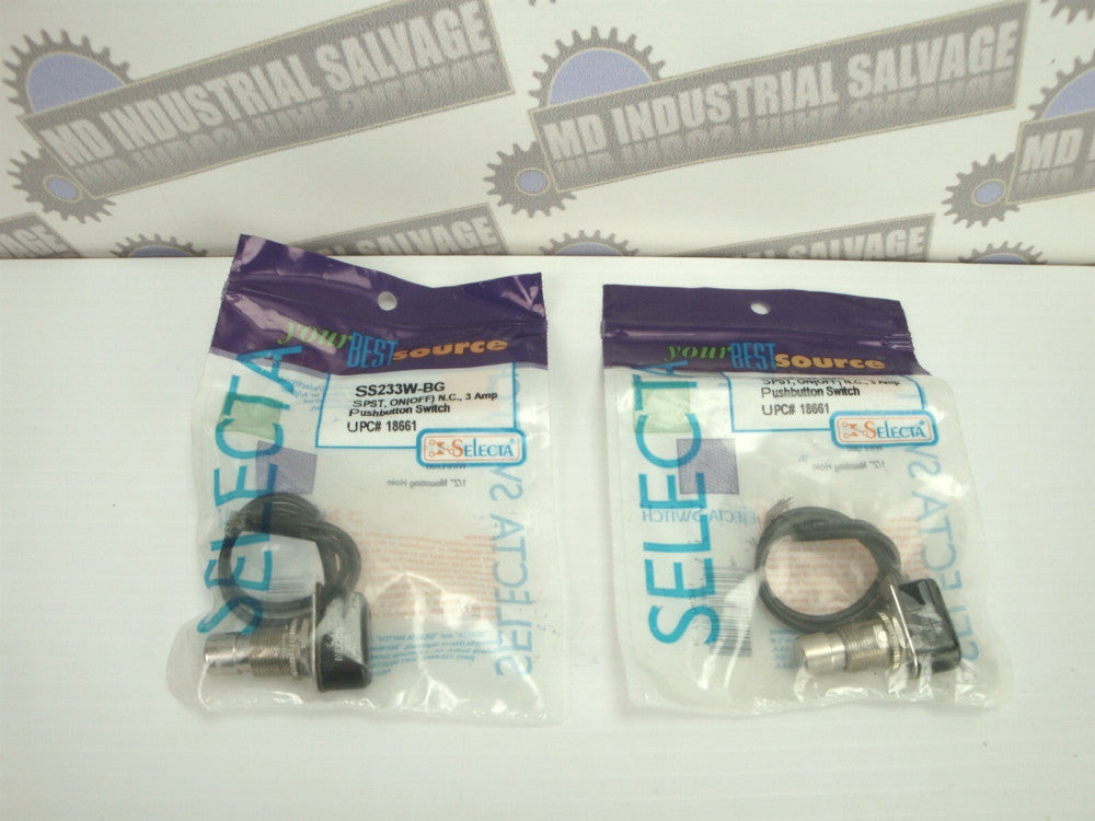 (2 Pcs.) SELECTA Push Button Switch SS233W-BG SPST, ON(OFF) N.C., 3 AMP, (NEW)