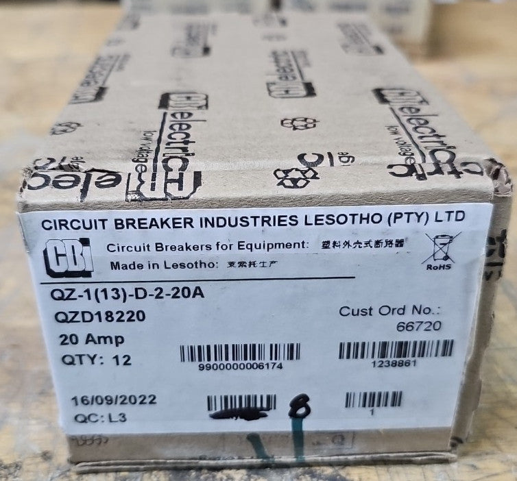 Box of 8 CBI 20A Circuit Breakers QZD18220 1 Pole Units