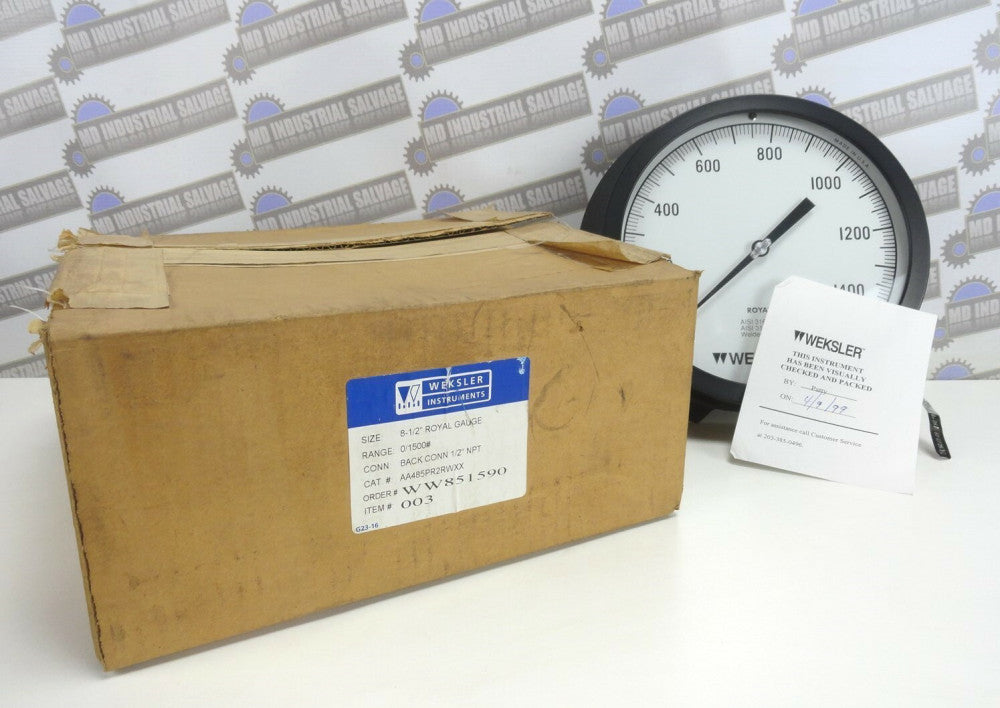 WEKSLER 8-1/2" ROYAL GAUGE 0-1500 PSIG 1/2" NPT (NEW in BOX) AA485PR2RWXX
