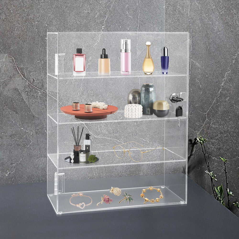 4 Layers Display Case Countertop Box Dustproof Shelves Showcase with Lock