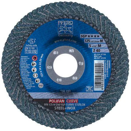 Pferd 67196 5" X 7/8" A.H. Polifan Flap Disc - Z Sgp Curve Steelox, Zirconia,