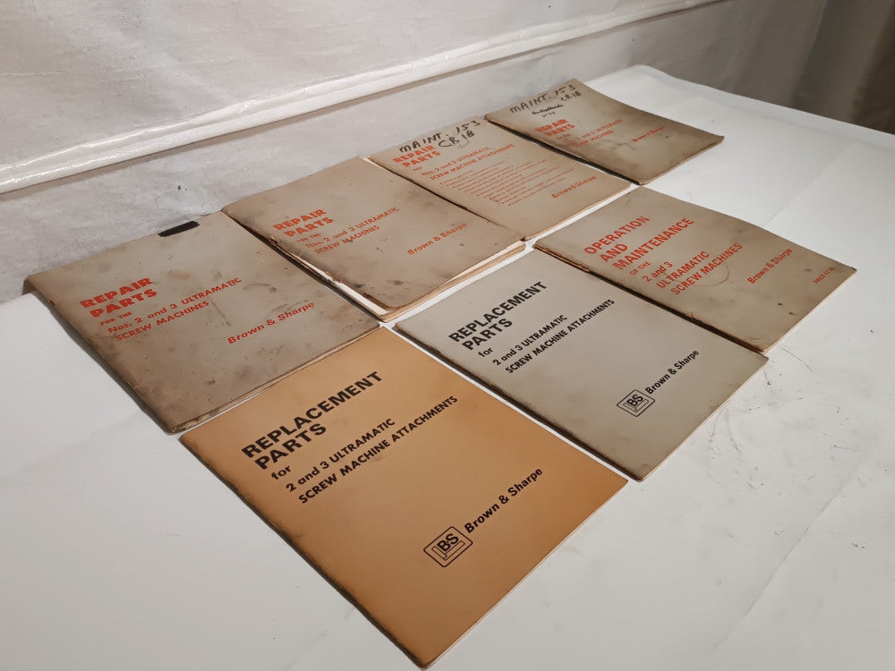 Lot of 7 Brown & Sharpe No. 2 & 3 Ultramatic Screw Machine Parts & Maint Manuals