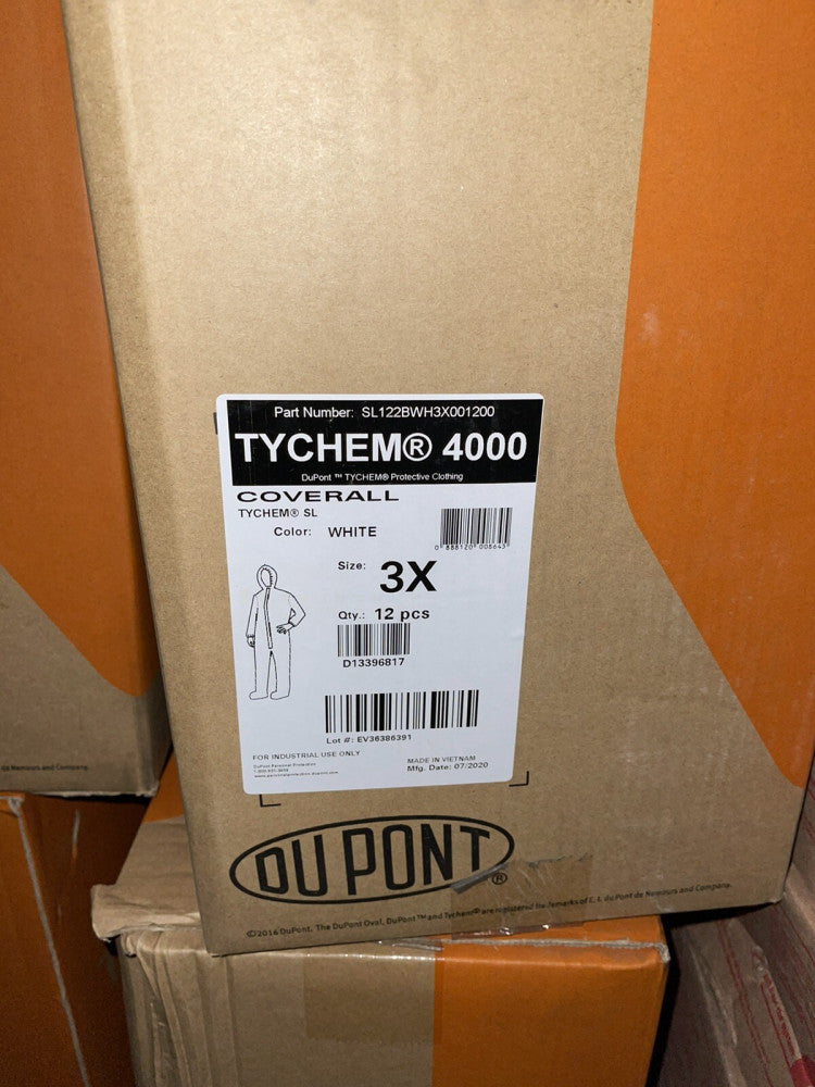 DUPONT TYCHEM 4000 SL COVERALL SIZE 3X, WHITE, 12 PC CASE, SL122BWH3X001200