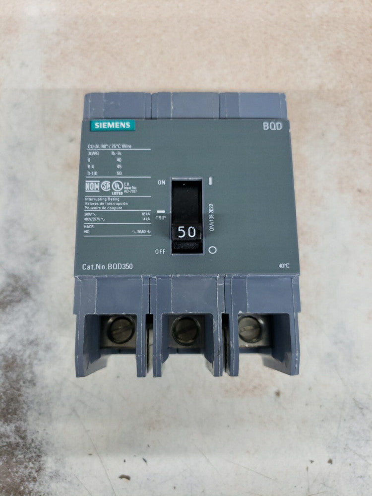 New Take Out Siemens BQD350 Circuit Breaker 50 Amp 3P 480/277V
