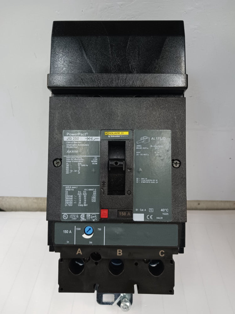 SQUARE D 150 AMP I-LINE CIRCUIT BREAKER 3 POLE 600 VAC / 250 VDC 35kA JGA36150