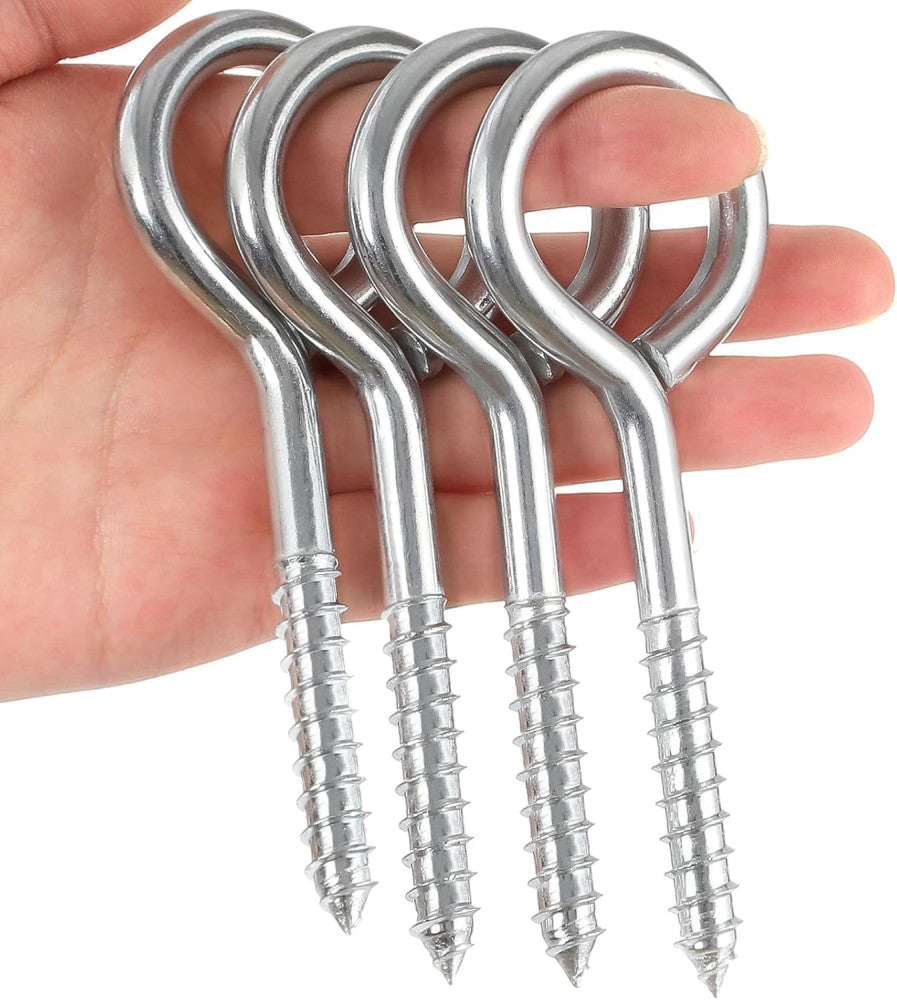 5 Inch Large Eye Bolts Screw in - 4 Pcs Stainless Steel Eye Hooks Screw in Heavy