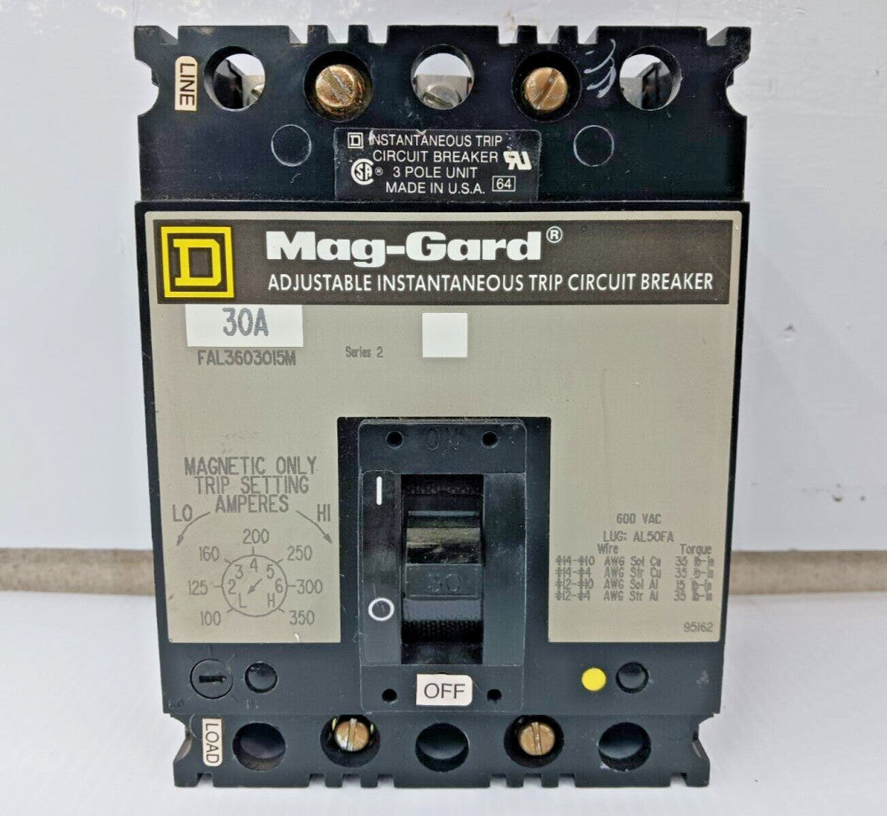 SQUARE D 30 AMP MAG-GARD CIRCUIT BREAKER 3 POLE 600 VAC FAL-36030-15M