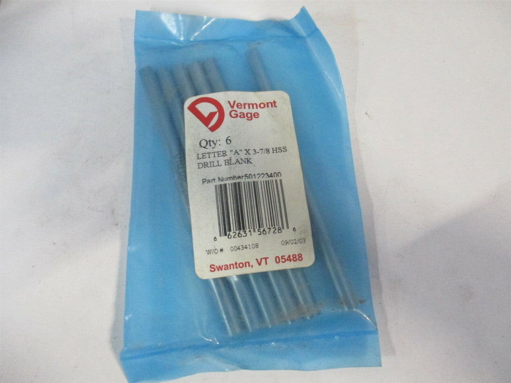 Vermont Gage (501223400) 0.2340 x 3-7/8" OAL HSS Letter A Jobber Drill Blank