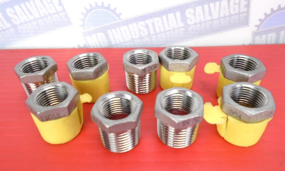 Lot of 9 - 1/2" Male x 3/8" Female NPT Threaded Reducer, 150#, 304 SS (NEW)