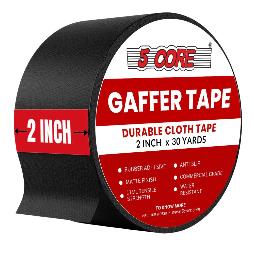 5 Core Gaffers Tape 2 Inch 30 Yards Professional Black Pro Gaff Tape Heavy Duty