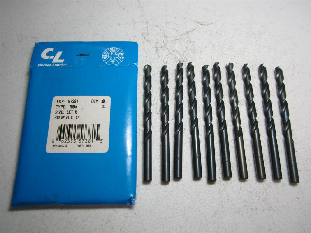 Chicago - Latrobe (57381) Letter K 118° High Speed Steel Jobber Drill - Qty 10